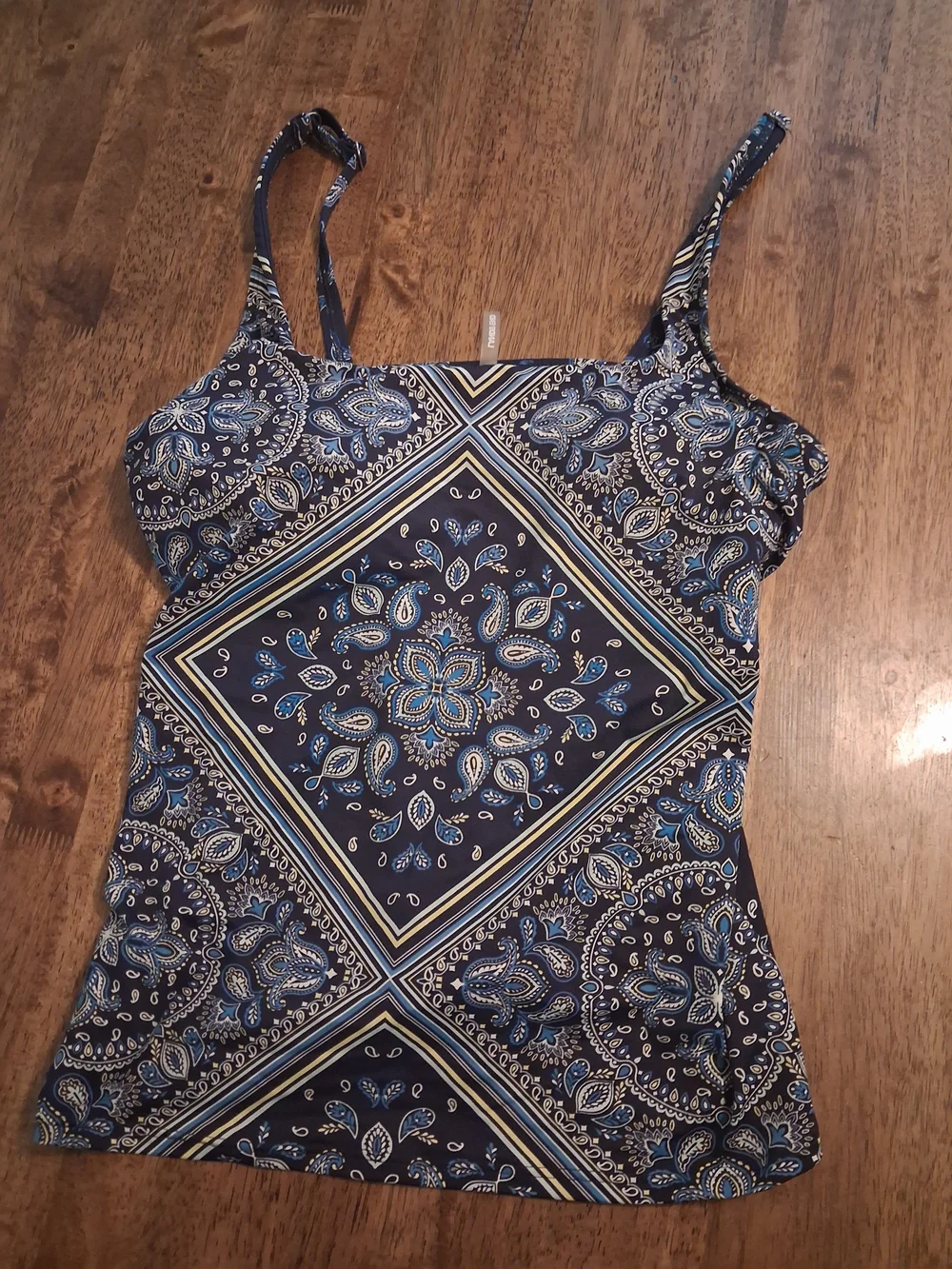 Lands' End Navy Blue Yellow Paisley  Swim Tankini 10